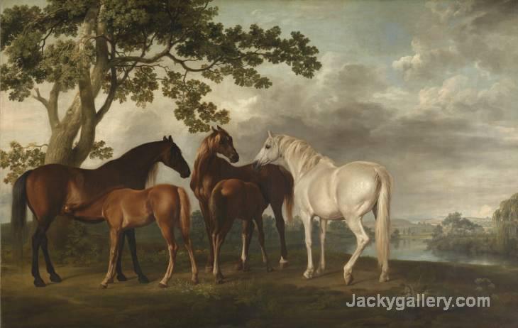 Mares and Foals in a River Landscape c. by George Stubbs paintings reproduction